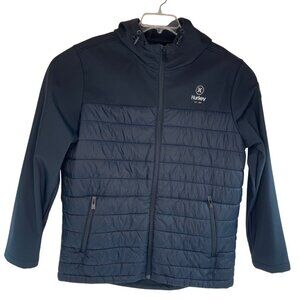 Hurley Mens Hooded Puffer Jacket XL Black Nylon & Polyester Blend Lightweight